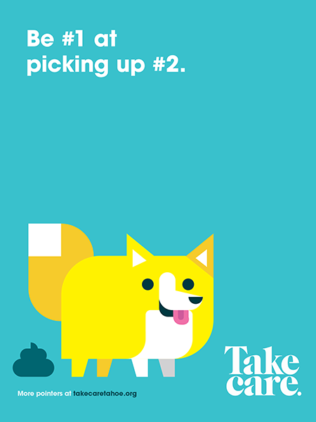 "Be #1 at picking up #2" A cartoon dog pooping.
