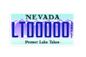 Nevada License Plate program logo. Image of a license plate that reads" Nevada, Protect Lake Tahoe"